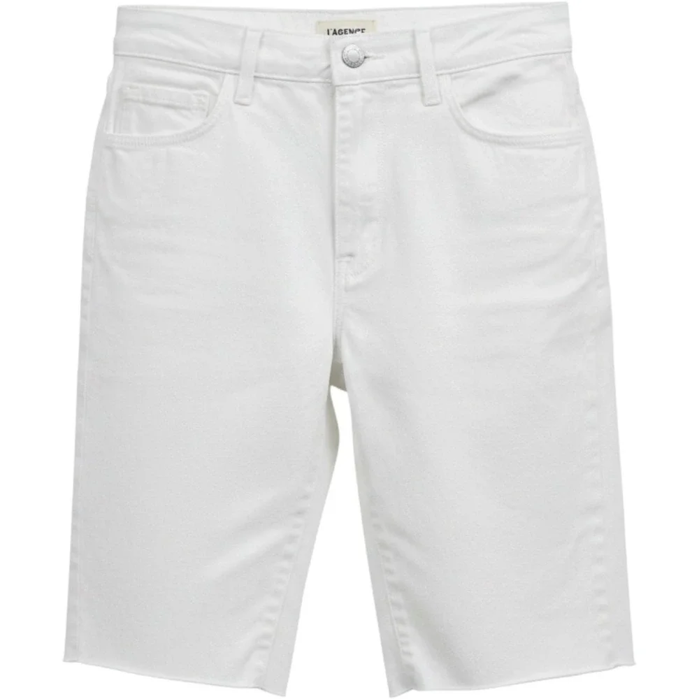L'AGENCE White Denim Bermuda Shorts Raw Hem High Rise Size 25 0635
